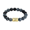 New Arrival Men's Trendy 10mm Quartz Snow Stone Name Bead Bracelet Engravable Cylinder Nature Beaded Jewelry for Anniversaries