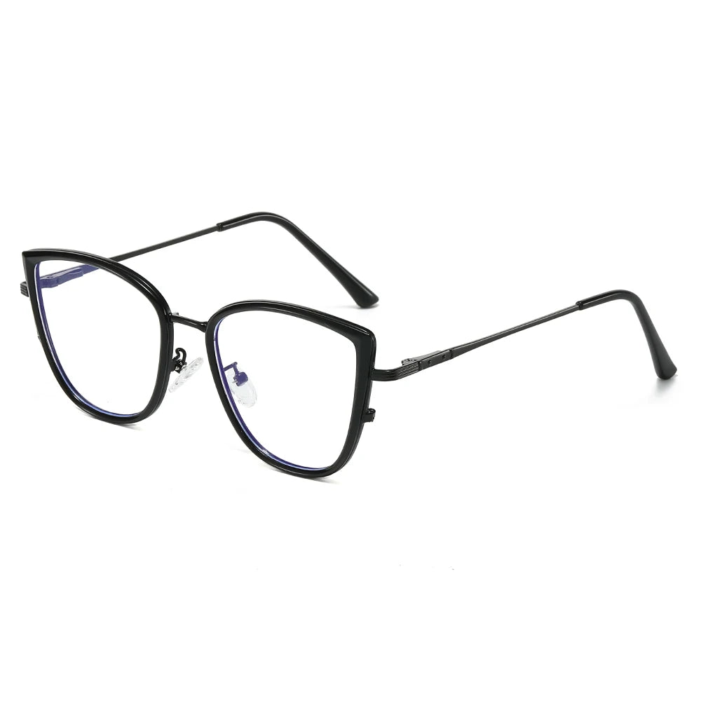 Newest Cat Eye Anti Blue Light Metal Glasses Personality Inlaid Diamond Frame Flat Glasses for Men and Women