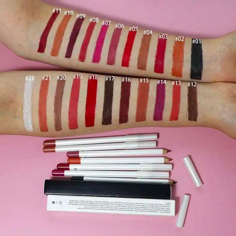OEM Cosmetic Long Lasting Waterproof Matte Lipliner Pencil Low Moq No Logo Custom Brand White 22 Color Lip Liner