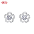 Free Shipping Luxury Jewelry 925 Sterling Silver Cubic Zirconia Flower Pattern Stud Earring