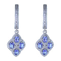 Factory Wholesale Rhodium Plated 925 Sterling Silver Oval Cut Natural Tanzanite Four Leaf Clover Drop Earrings for Women Gift