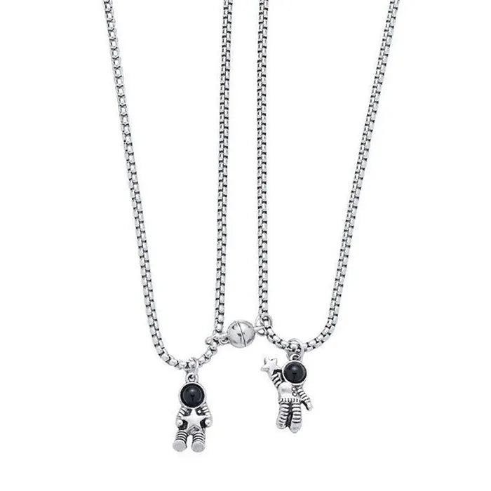 Valentine's Day Couples Jewelry a Pair Spaceman Match Paired Necklaces Stars Astronaut Pendant Distance Magnetic Couple Necklace