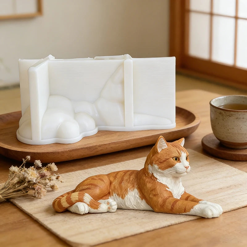 3D Cute Cat Silicone Molds Handicraft Gypsum Ornaments for Aromatherapy Candle