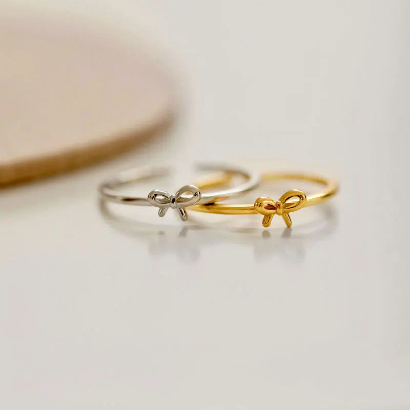 New Style BowKnot Ring Open Adjustable Pearl Bow Tie Ring Gifts for Women Girls Gift Mom Dad Grandma Grandpa