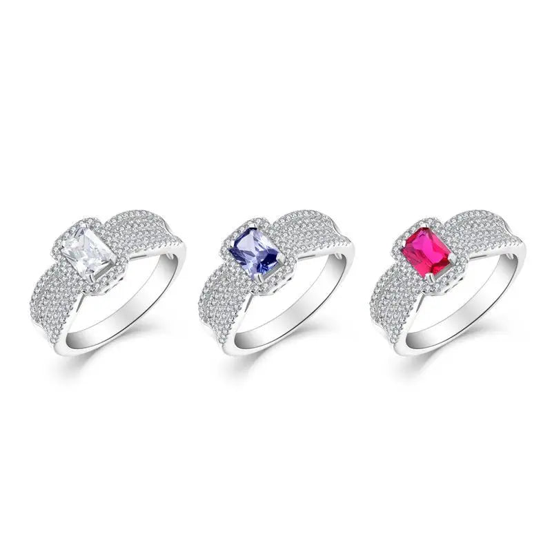 LULUFOCUS Fine Jewelry Custom Color Main Stone 925 Sterling Silver Custom Sapphire ZIRCON Wedding Costume Jewelry Rings