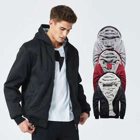Men's Winter Fleeced Knitted Jackets With Custom Logo European Size Polyester Zipper-up Hoodies