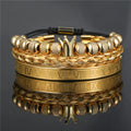 Duyizhao Vintage Crown Braided Men's Bracelet Roman Letter Stainless Steel Grid Open Bangle  Hip Hop  Fashion Jewelry Set