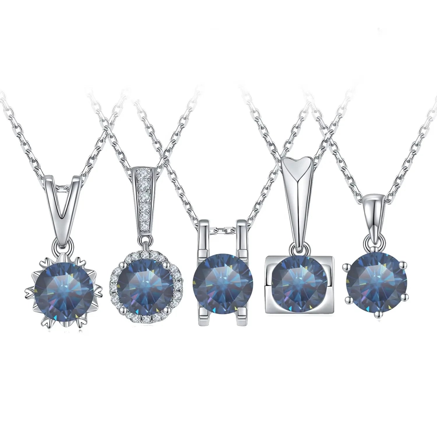 Abiding Beautiful Charming 925 Sterling Silver Round Brilliant Cut 1CT Blue Moissanite Diamond Pendant Charm Necklaces for Gift