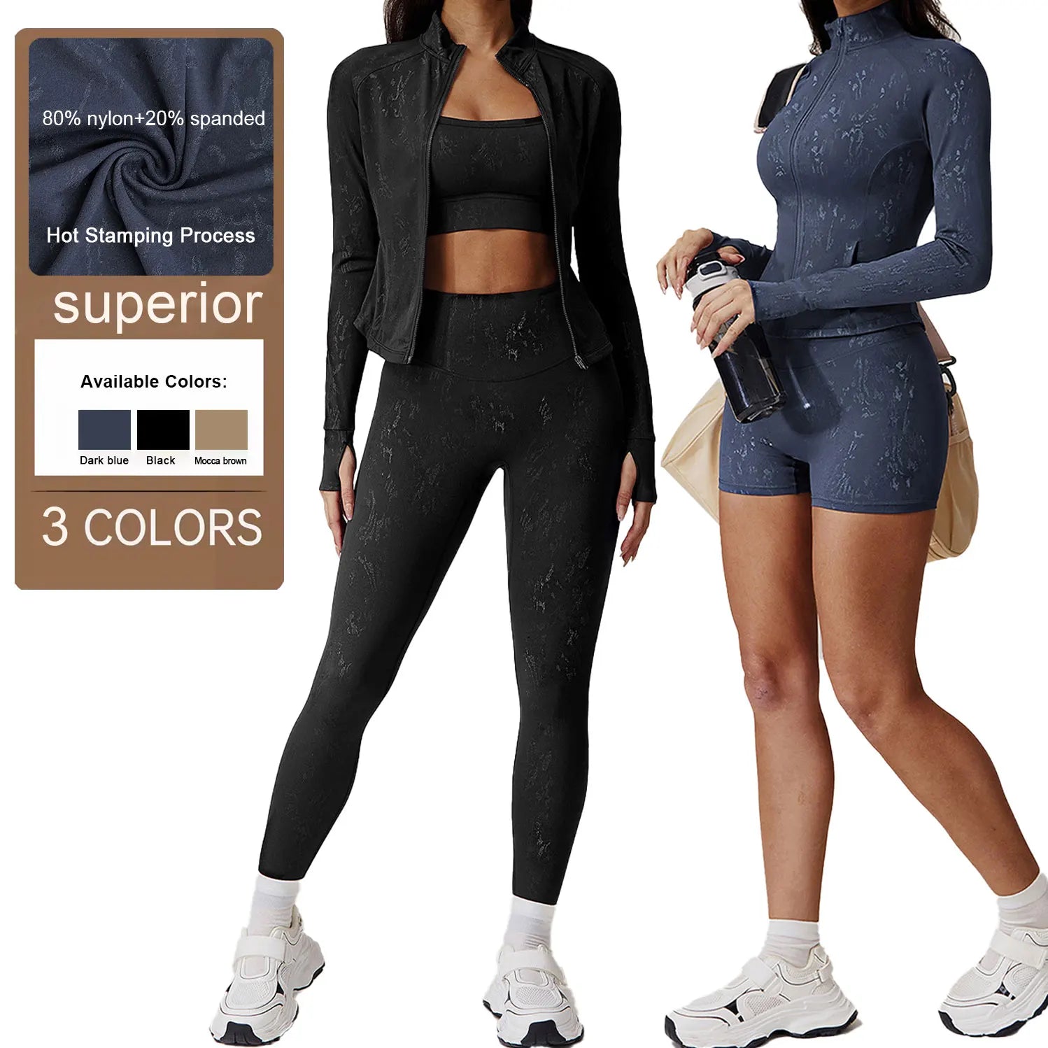 Seamless Yoga Set Yoga Wear Tops Slim Zip Pocket Jacket Sports Casual Fitness Clothing Scrunch Butt Activewear Woman Sports Set