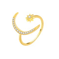 Daidan Cubic Zircon Sterling Silver Gold Plate Open Women Moon Star Ring