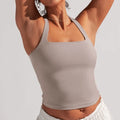 Women's  Lightweight T-Back Sleeveless Sports Shirts Halter Square Neck Compression Workout Crop Tank Tops With Removable Pads
