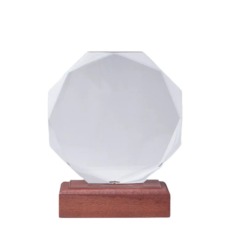 Blank Octagon Plaque Crystal Trophy Award with Wooden Base  MH-NJ0143