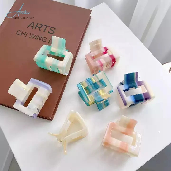 Korean Style Small Square Back Female Disc Hairpin Acetic Acid Claw Clip Japanese Shark Hair Catcher Durable PC Decorative Girls