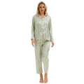 New Lady Pajama Satin Silk Printed Light Green Stripe Pajamas Set Lounge Wear Plus Size Women Pijamas