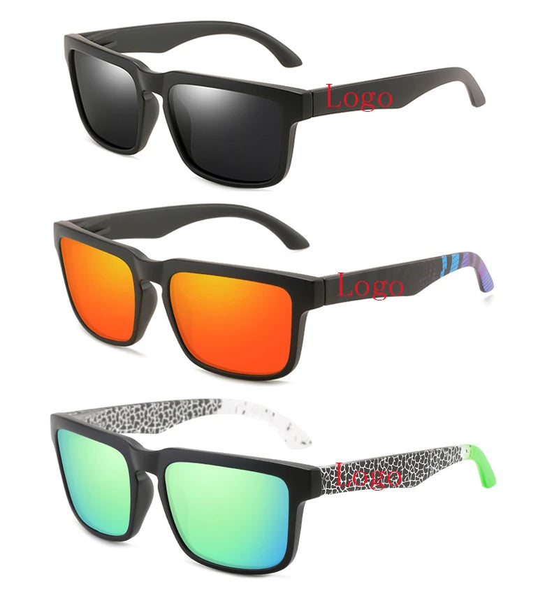 Custom logo Blue Color square Black Frame Sunglasses Shades Colorful Coating Eyeglasses for Men Polarized Driving Sunglasses