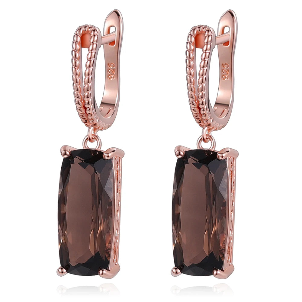 C1384 Trusted Jewelry Supplier 925 Sterling Silver Cushion Cut 8x18mm Smoky Quartz English Lock Drop Gems Earrings
