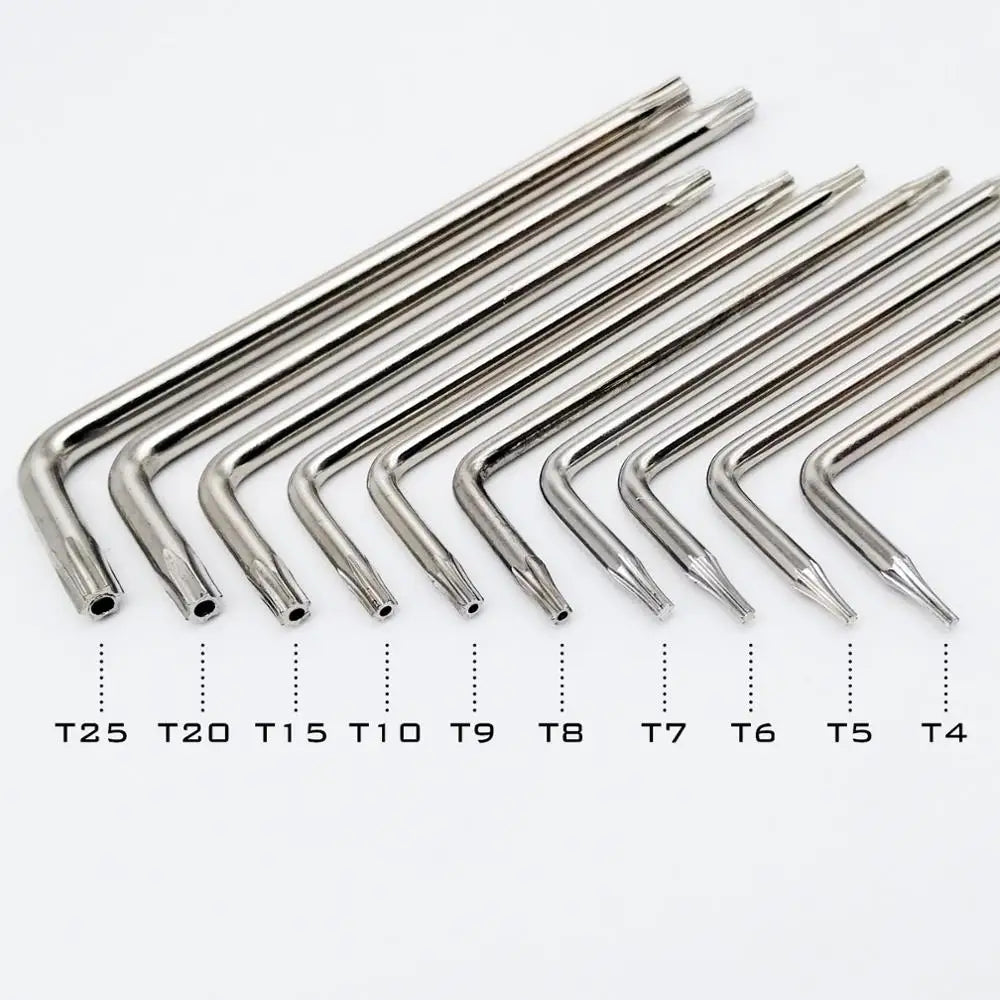 5pc Steel T4 T5 T6 T7 T8 T9 T10 T15 T20 T25 Screwdriver Screw Driver Key for Six Lobe Torx Head Tamper Proof Security Screw Bolt