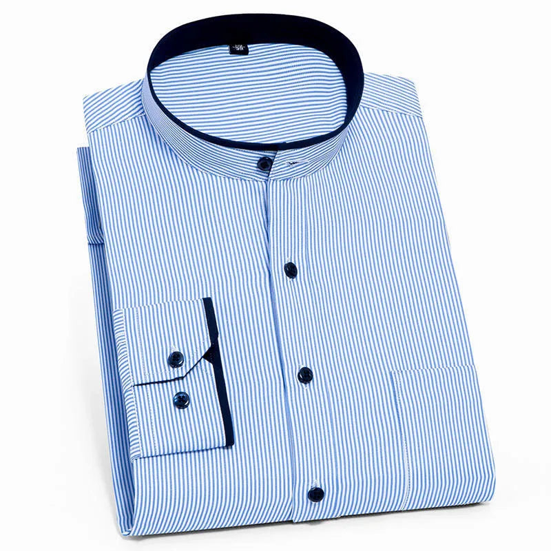 RNSHANGER Stand Collar Men's Shirt New Long Sleeve Anti-wrinkle Slim Stand Collar Business Formal Party Dress Men Shirts