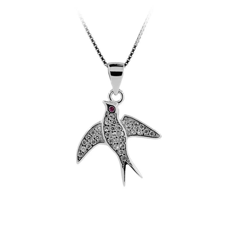 Swallow Cubic Zirconia Paved CZ 925 Sterling Silver Silver Small Pendant Silver Bird for Necklace
