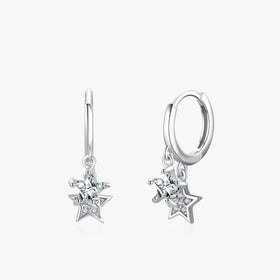 Ailmay Fashion Charm 925 Sterling Silver Sparkling Star Clear CZ Hoop Earrings for Women Wedding Statement Fine Silver Jewelry