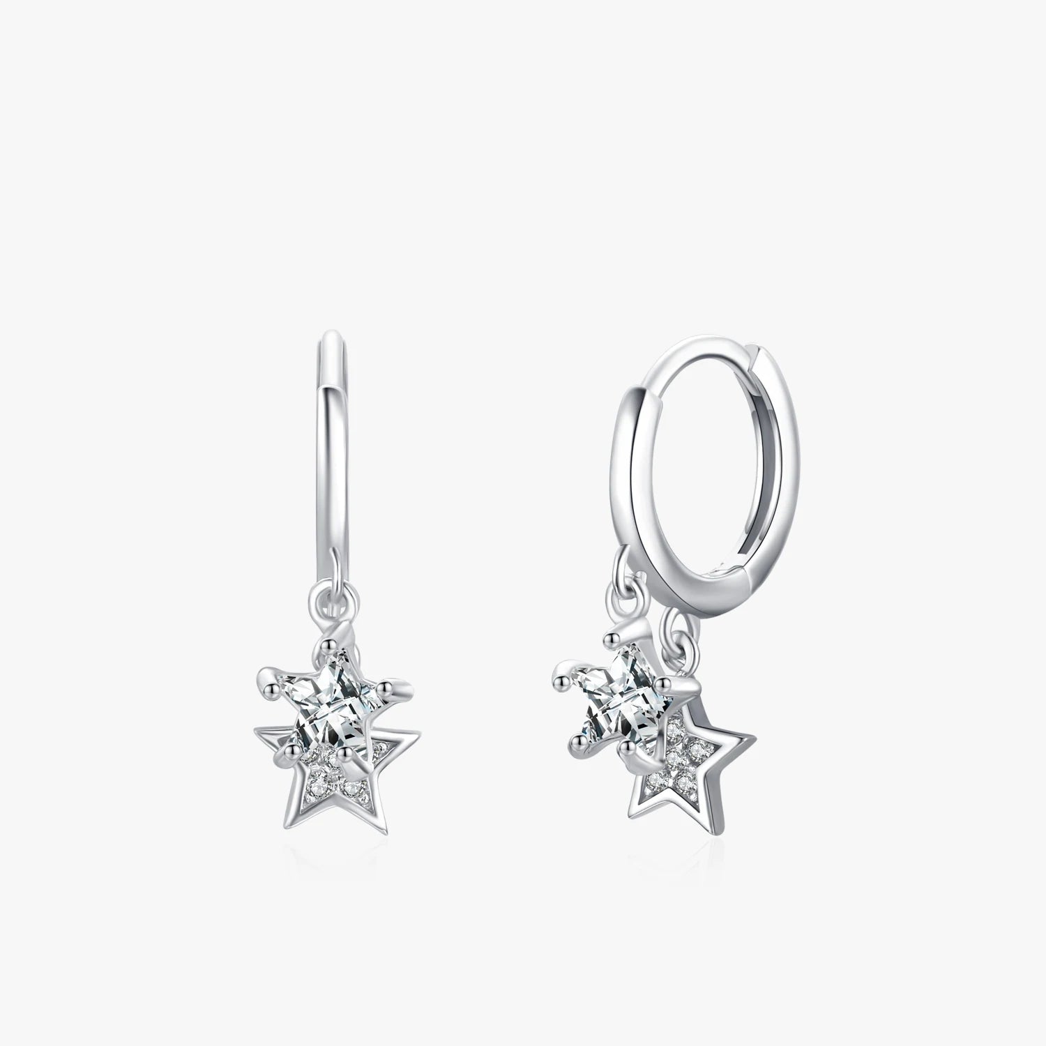 Ailmay Fashion Charm 925 Sterling Silver Sparkling Star Clear CZ Hoop Earrings for Women Wedding Statement Fine Silver Jewelry