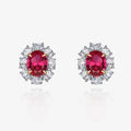 925 Sterling Silver Red Ruby Stud Earring Cubic Zircon Artifical Diamond Wedding Earrings