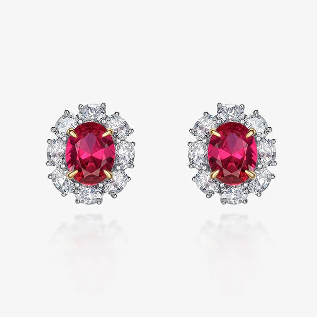 925 Sterling Silver Red Ruby Stud Earring Cubic Zircon Artifical Diamond Wedding Earrings