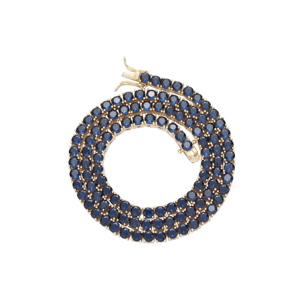 BC206  4mm 16" 18" 20"  Brass Blue CZ Tennis Chain  Necklace Hip Hop Bling Jewelry Zircon Tennis Chain Iced Out