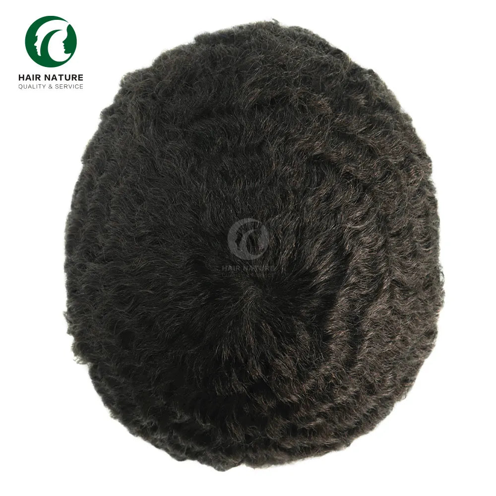 Wholesale Large Stock Curly Afro Toupees for Black Men 130 Density Poly Skin Indian Human Hair Unit Wig for Man 4 6 8 10 12mm