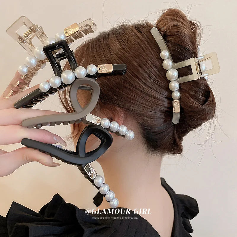 Acrylic square Shape Hairpin Hair Clip Claw Girls Pearl Large Shark Hair Clip Female Matte Hair Claw Clips