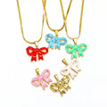 Wholesale 18K Gold Plated Stainless Steel Woman's Necklace Fine Bowknot Pendant with Snake Chain Colorful Bow Pendant Necklace