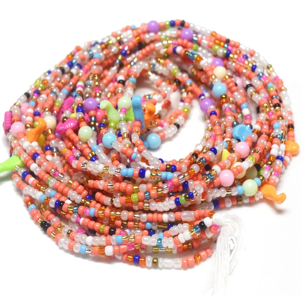 Lovely pink Summer Sea Beach Charms Adjustable Bulk Tie on Waist Beads Cotton Cord with Clasp Belly Chain Jewelry for Women