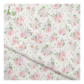 Wholesale 100% Cotton Fabric Pink White Rose Floral Printed for Clothing for Girls' Boys' Shirts Bags Crafts Covers Lightweight