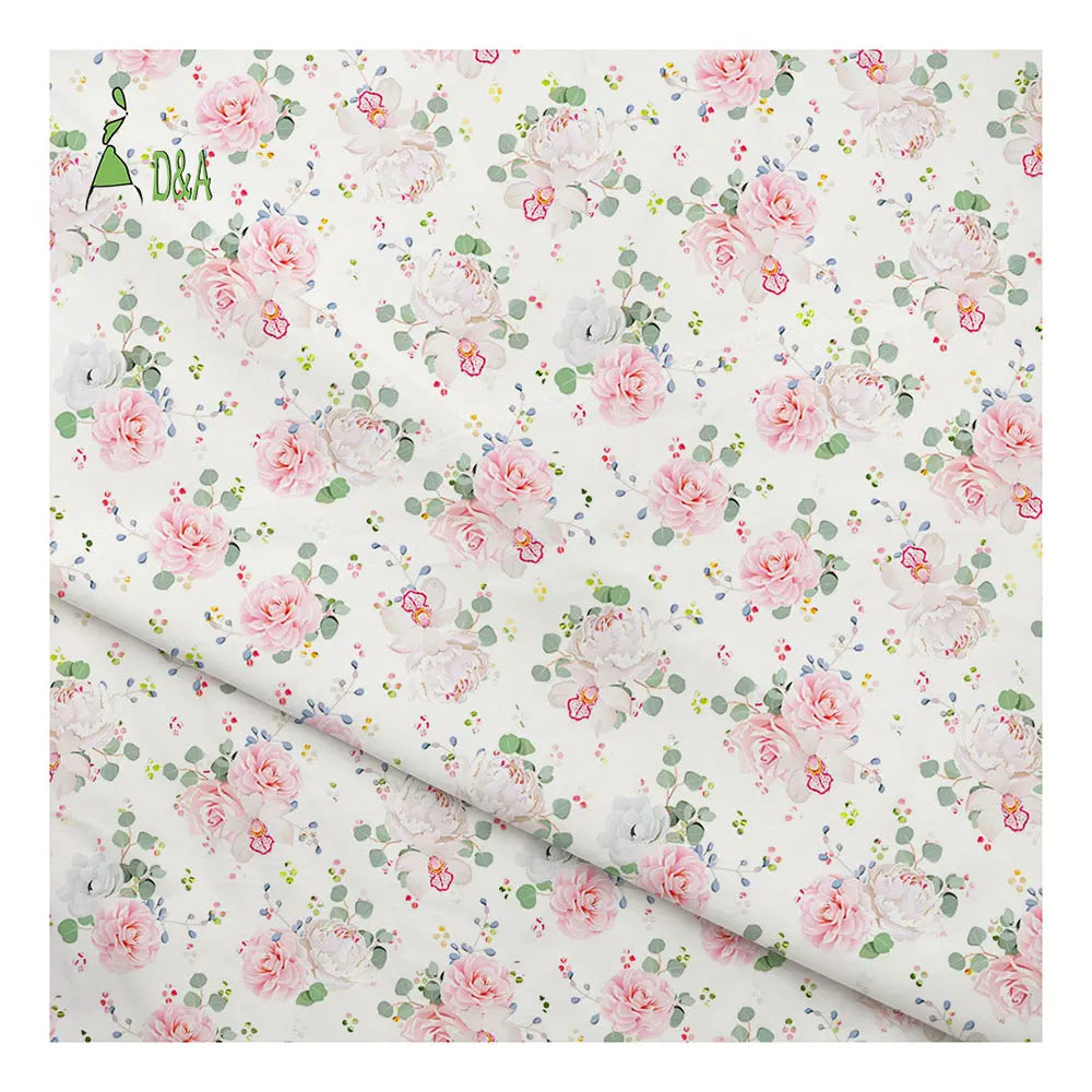 Wholesale 100% Cotton Fabric Pink White Rose Floral Printed for Clothing for Girls' Boys' Shirts Bags Crafts Covers Lightweight