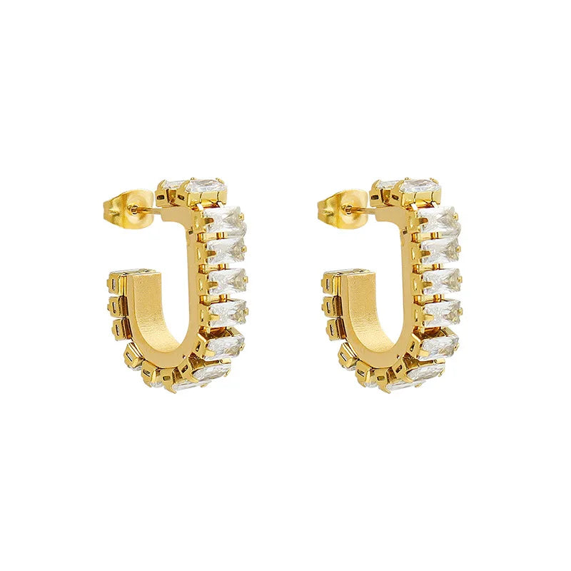 Personalized Versatile Cheap Jewelry Banquet Venue with U Shaped Zircon 18K Stainless Steel Earrings