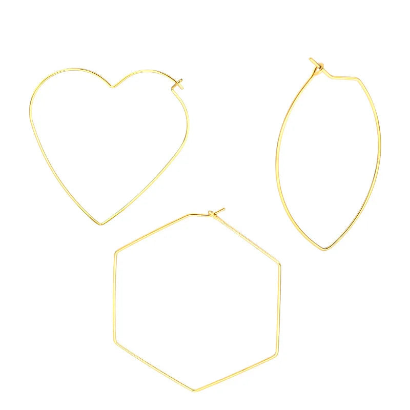 Stainless Steel Gold Plated 1mm Thick Big Geometric Hoop Dangle Hoop Earring Designer Earrings Accessories for Women
