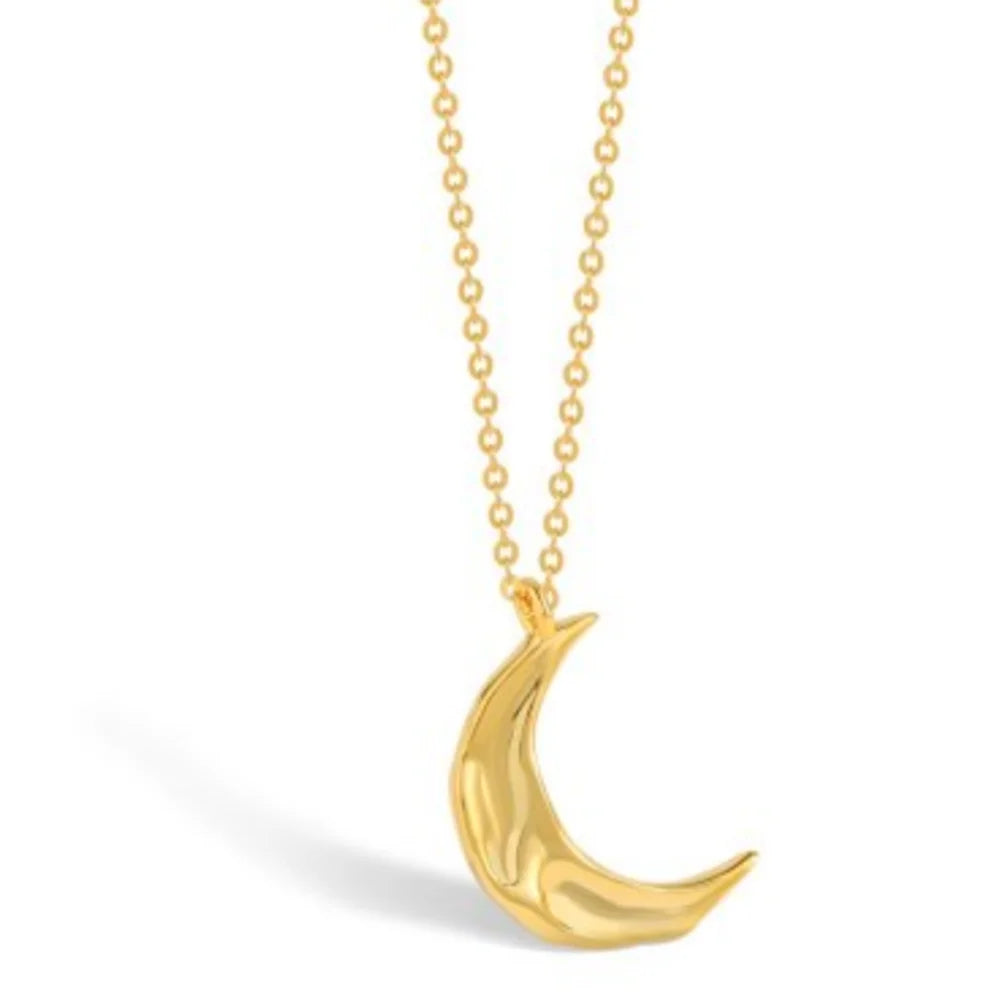 Fine Jewelry S925 Sterling Silver Necklace Gold Plated Minimalist Irregular Pendant Moon Necklace Women