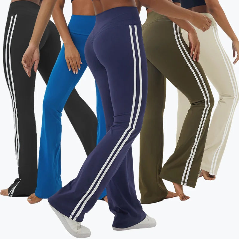 Contrast Striped Flared Pants Women Yoga Leggings Gym Fitness Mujer Sports Wear Workout Tights Clothes Running Nude Yoga Pants