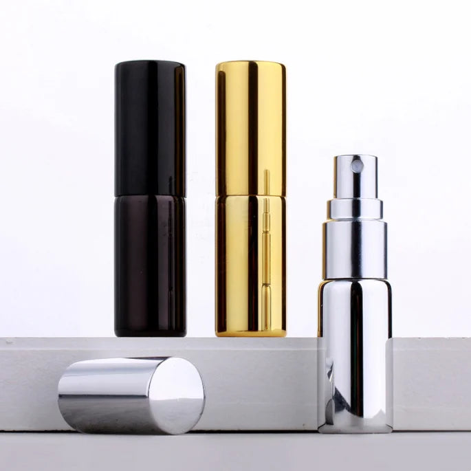 Electroplated Shinning Gold Silver Black Fine Mist Cosmetic Packaging 5ml Empty Fine Mist Glass Perfume Spray Bottle