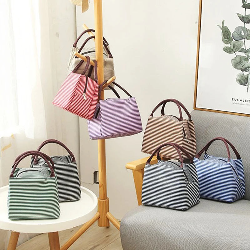 Hot Sale Stripes Pattern Oxford Material EPE+Aluminium Foil Waterproof Unisex Tote Lunch Bag Factory Wholesale Portable