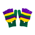Colorful Mardi Gras Fingerless Mittens Unisex Striped Knit Festive Gloves