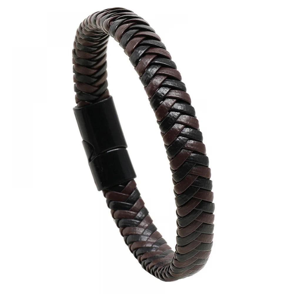 New Design Black & Brown PU Leather Bangle Men's Leather Bracelet Black Magnetic Buckle Bracelet Wristband for Men