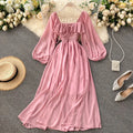 Boutique Wholesale 2026 Utumn New Fashion French Retro Square Neck Bubble Sleeves Chiffon Women's Dress