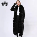 Fashion Design Hooded Fur Coat Female Soft Real Fox Fur Coat Knitted Long Wool Sweater Women Fur Cardigan