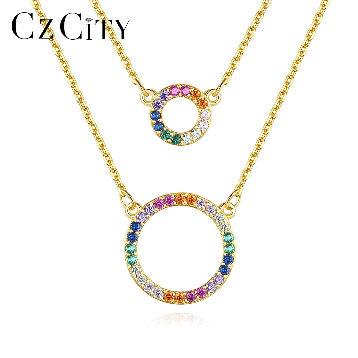 CZCITY Mulitiple Color Zircon Paving Setting Multilayer Necklace for Women Diamond Pendant Necklaces