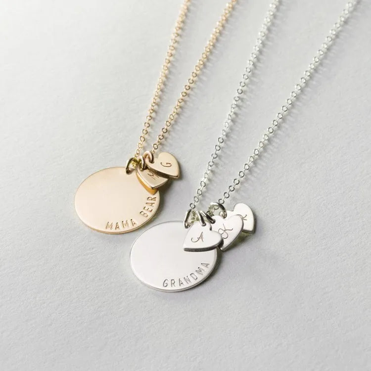 Delicate Custom Letter Initial Necklace 925 Sterling Silver Heart Personalized Name Necklace Engraved Disc Tags Necklace