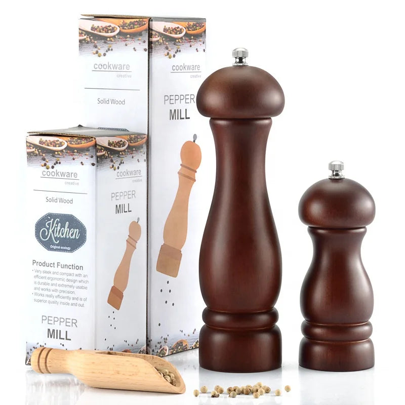 5/8 Inch Wood Manual Salt and Pepper Grinders Black Wood Pepper Mills