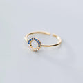 925 Sterling Silver Blue Cubic Zircon Ring Adjustable Open Gold Plated Round Shape Knuckle Rings Fashion Jewelry for Women