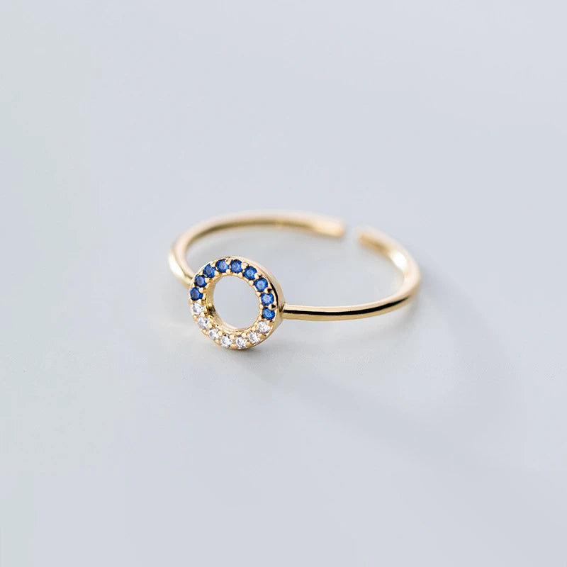 925 Sterling Silver Blue Cubic Zircon Ring Adjustable Open Gold Plated Round Shape Knuckle Rings Fashion Jewelry for Women