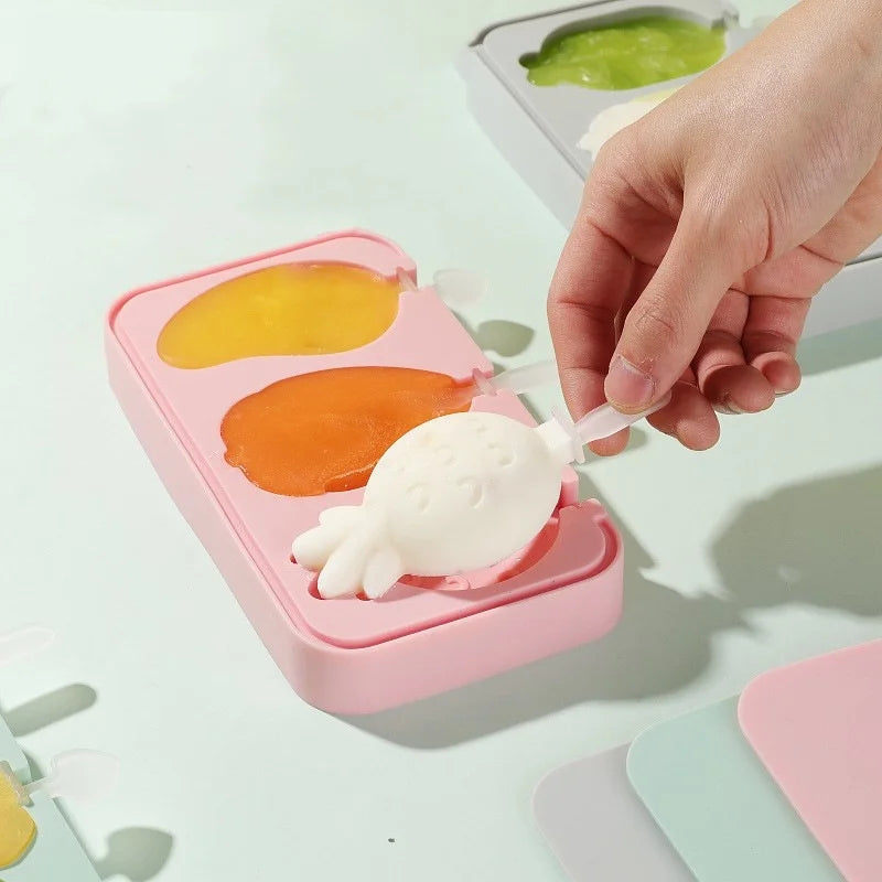 3 Grid Popsicle Molds Ice Pop Molds Food Grade Silicone Ice Cream Mold DIY Homemade Reusable Easy Release Ice Pop Make